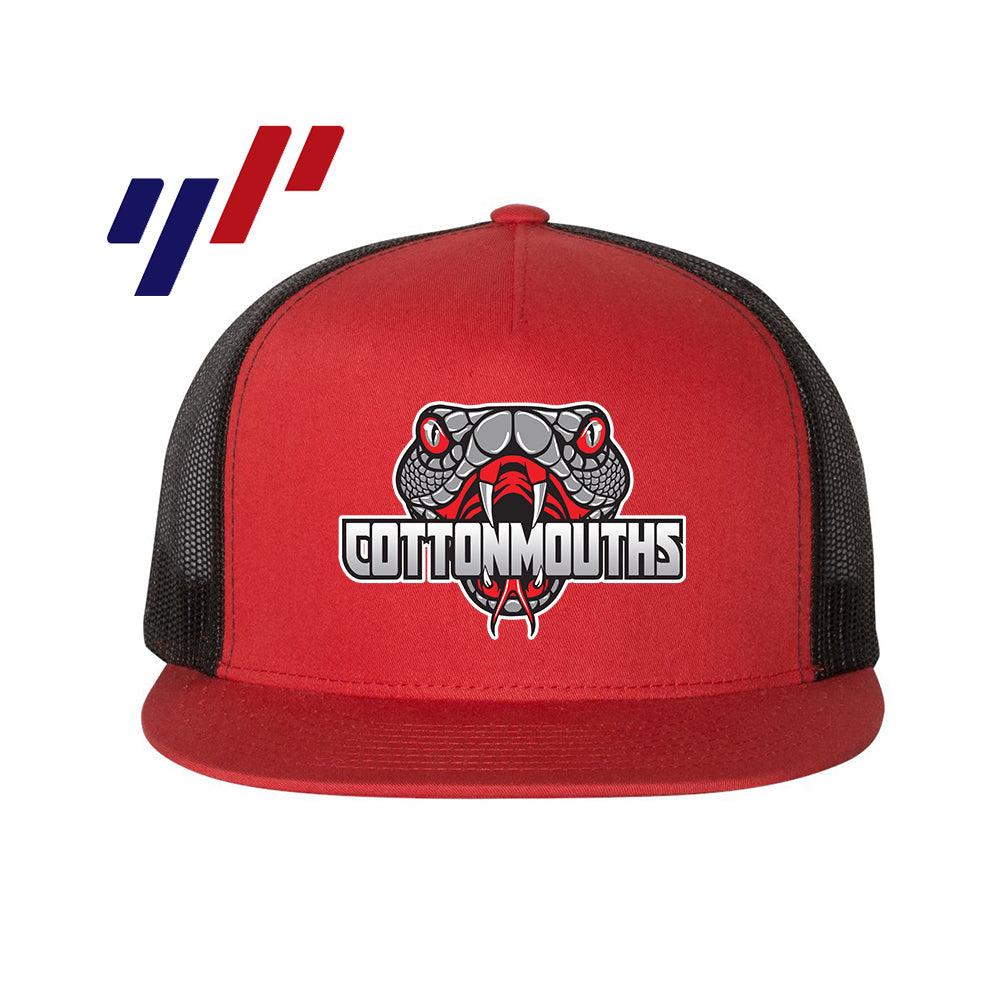 Yupoong 6006 Adult 5-Panel Classic Trucker Hat - DTF PRINTED - Black Creek Cottonmouths