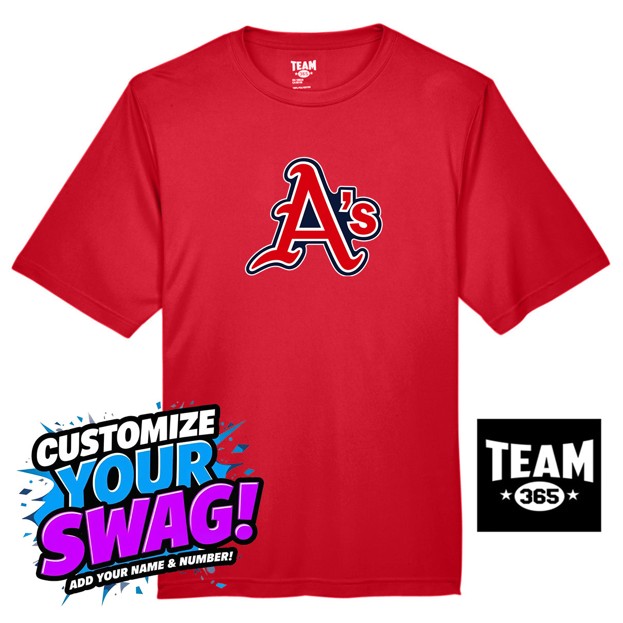 Team 365 Youth & Men's Zone Performance T-Shirt - Little Rock A's Baseball
