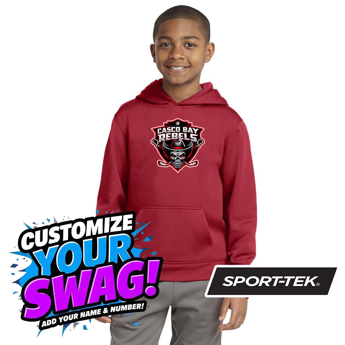 Sport-Tek Youth Sport-Wick Fleece Hooded Pullover YST244 - Casco Bay Rebels Hockey
