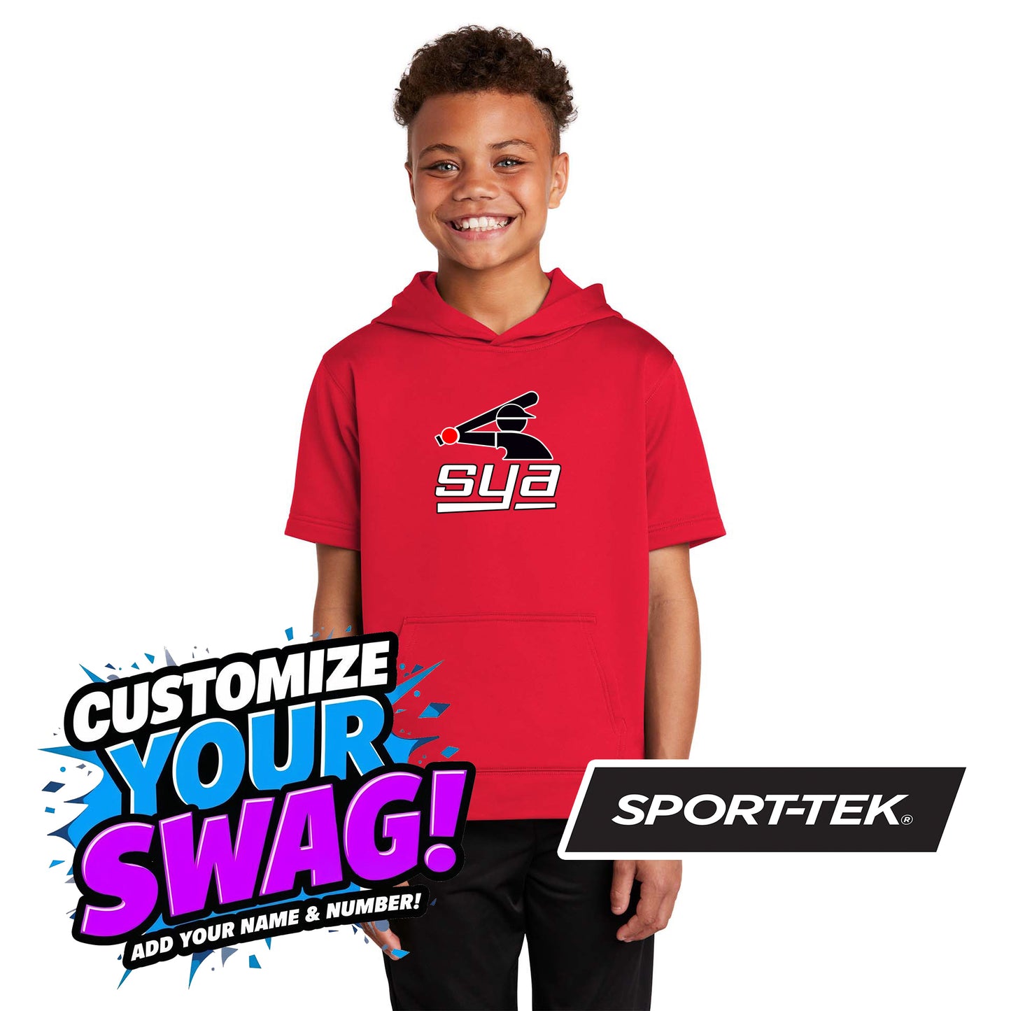 Sport-Tek Youth Sport-Wick Fleece Short Sleeve Hooded Pullover YST251 - SYA Batter Logo