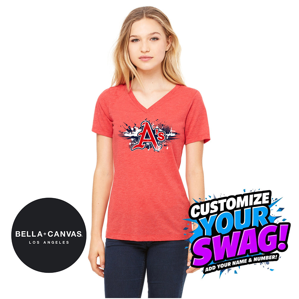 Bella + Canvas 6415 Ladies' Relaxed Triblend V-Neck T-Shirt - Little Rock A's Baseball