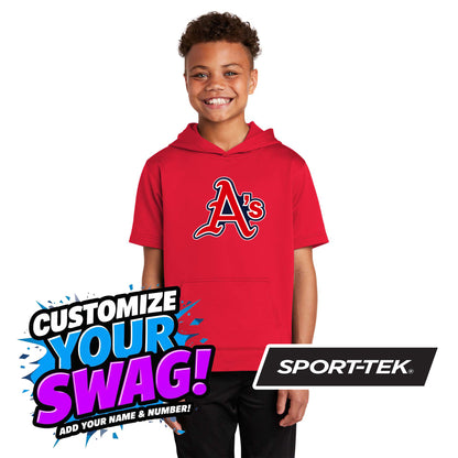 Sport-Tek Youth Sport-Wick Fleece Short Sleeve Hooded Pullover YST251 - Little Rock A's Baseball