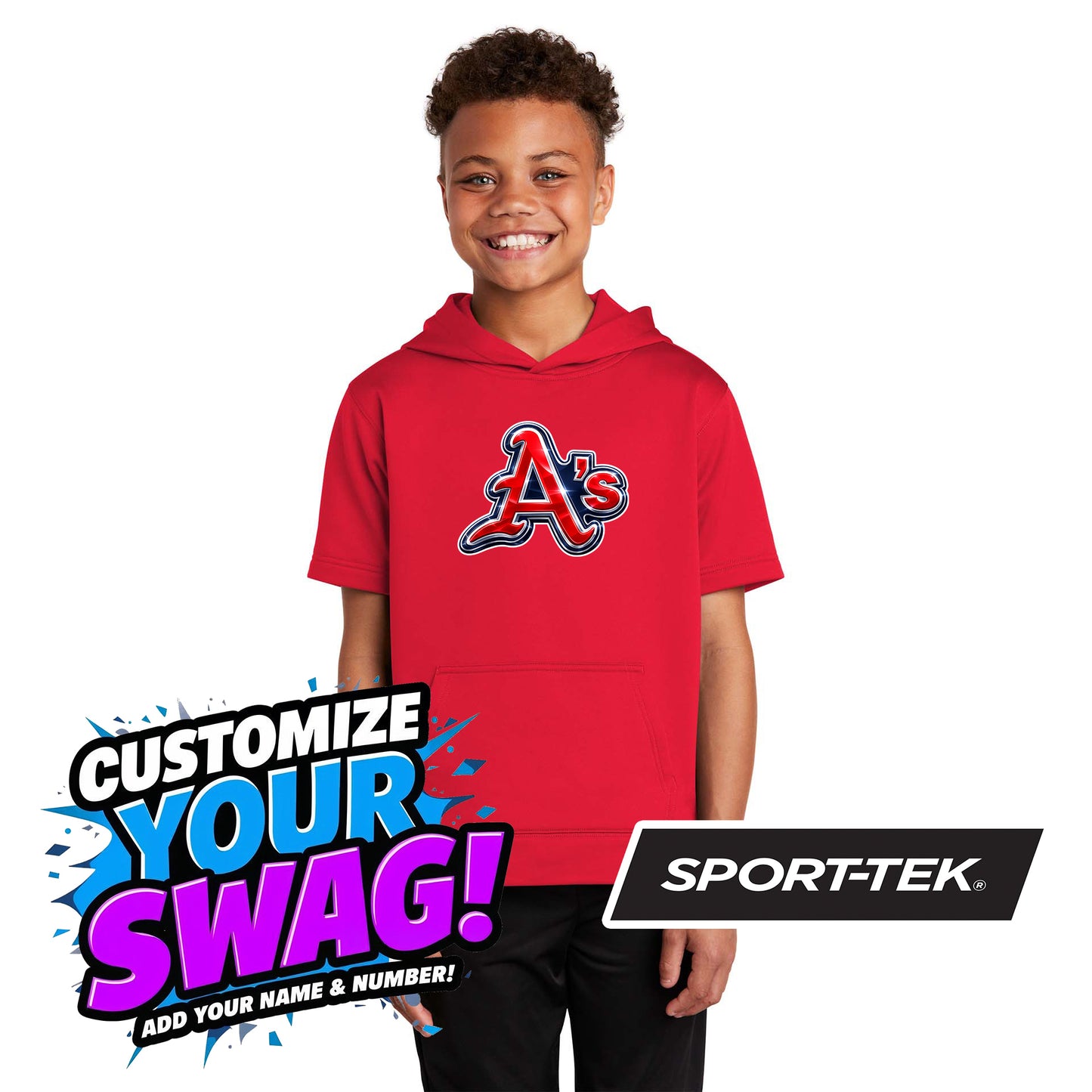 Sport-Tek Youth Sport-Wick Fleece Short Sleeve Hooded Pullover YST251 - Little Rock A's Baseball