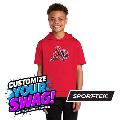 Sport-Tek Youth Sport-Wick Fleece Short Sleeve Hooded Pullover YST251 - Little Rock A's Baseball