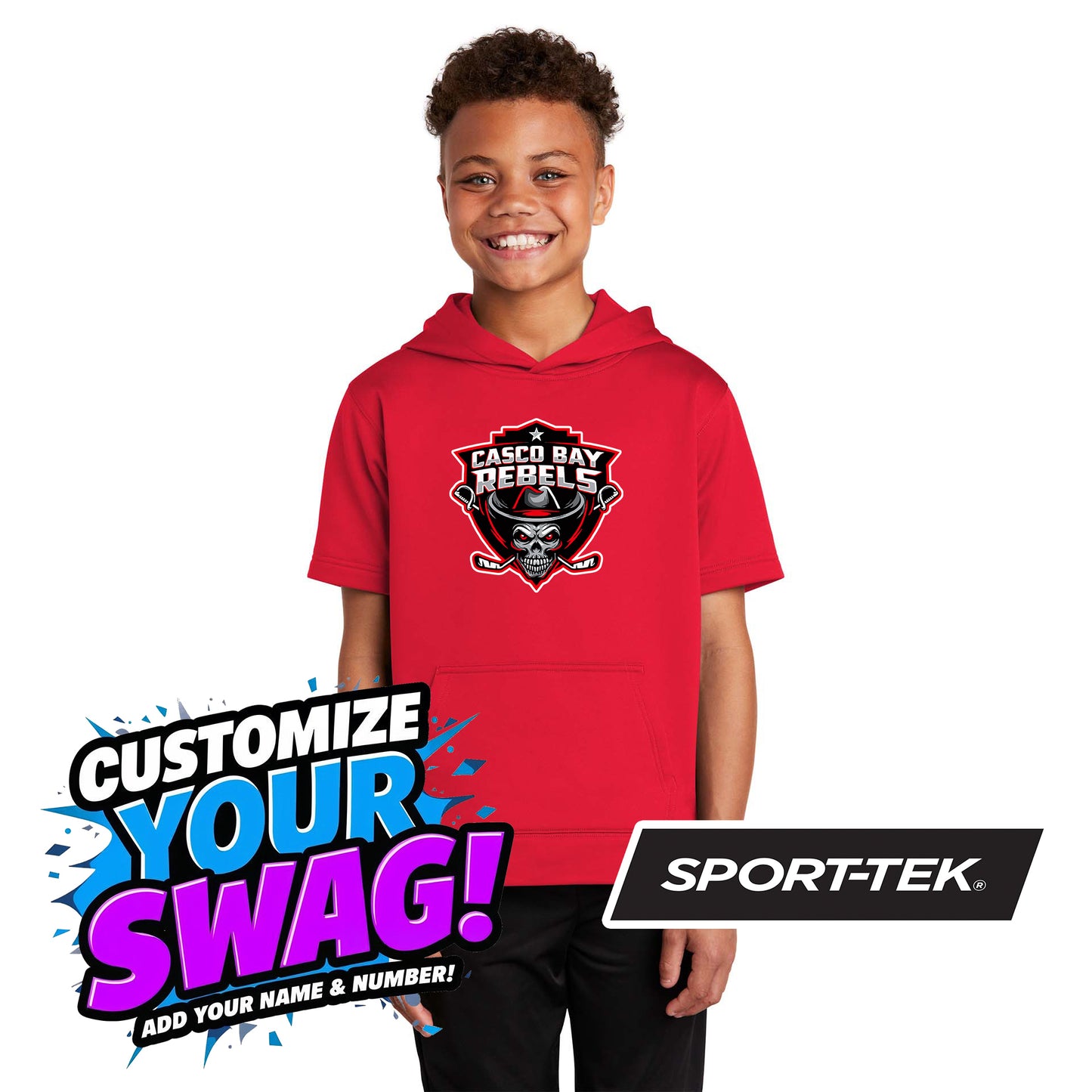 Sport-Tek Youth Sport-Wick Fleece Short Sleeve Hooded Pullover YST251 - Casco Bay Rebels Hockey