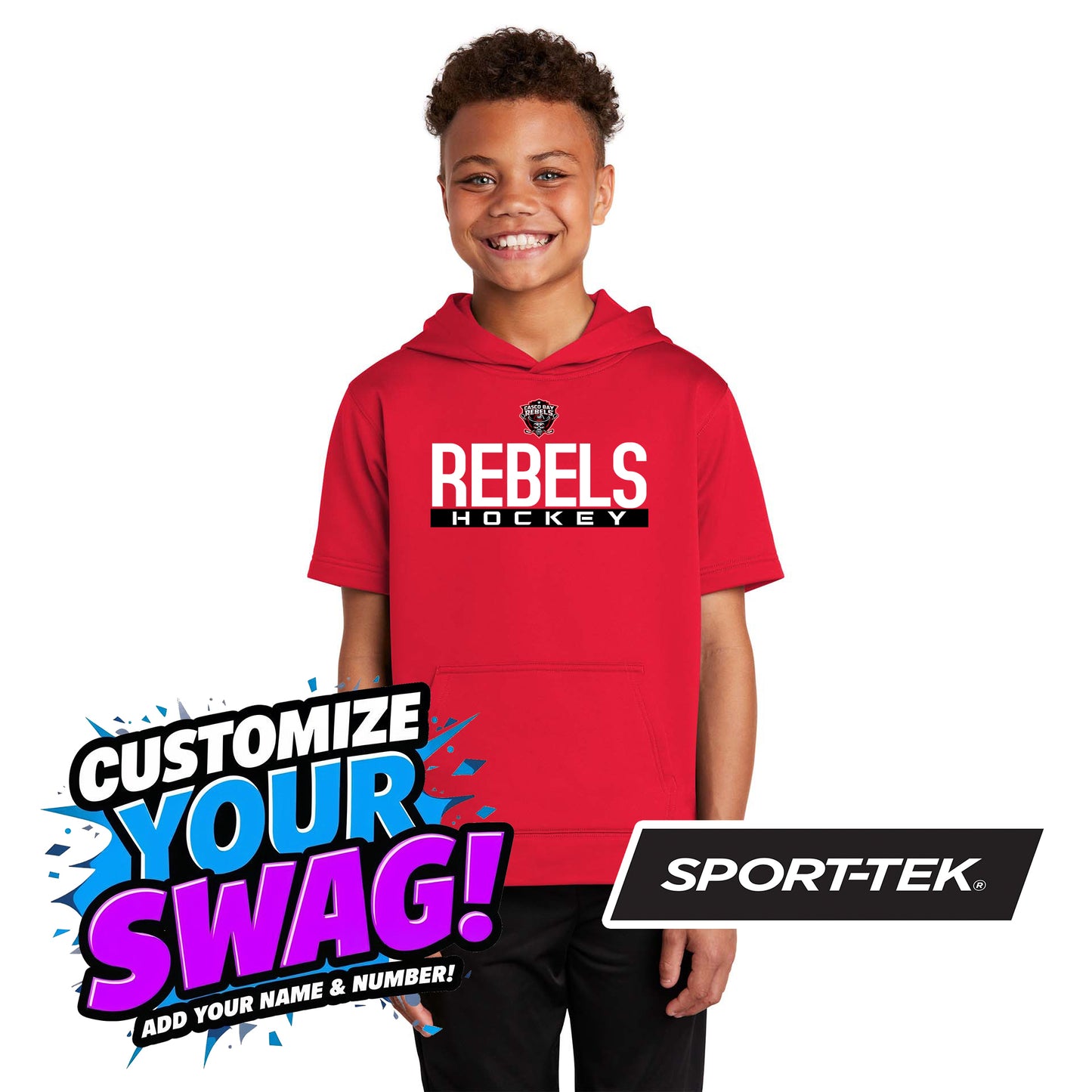 Sport-Tek Youth Sport-Wick Fleece Short Sleeve Hooded Pullover YST251 - Casco Bay Rebels Hockey