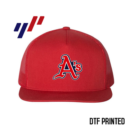 Yupoong 6006 Adult 5-Panel Classic Trucker Hat - DTF PRINTED - Little Rock A's Baseball