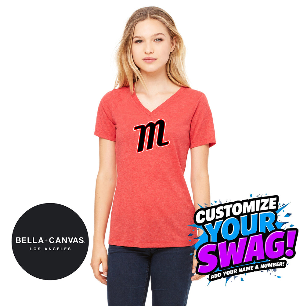 Bella + Canvas 6415 Ladies' Relaxed Triblend V-Neck T-Shirt - SYA Mets "M" Logo