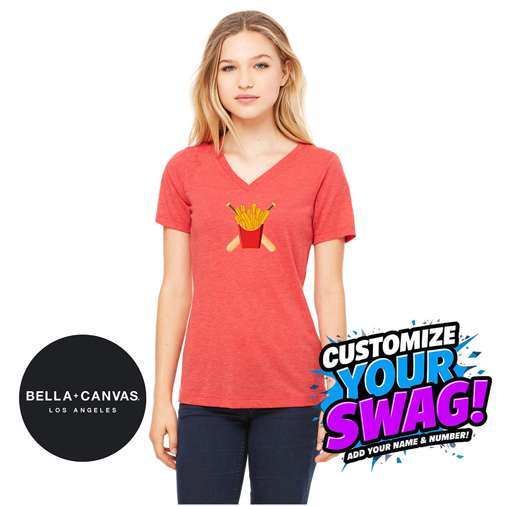 Bella + Canvas 6415 Ladies' Relaxed Triblend V-Neck T-Shirt - Team Rally Fries Baseball