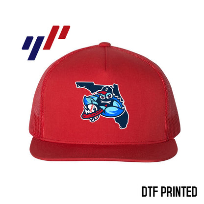 Yupoong 6006 Adult 5-Panel Classic Trucker Hat - DTF PRINTED - FCA Blueclaws Baseball