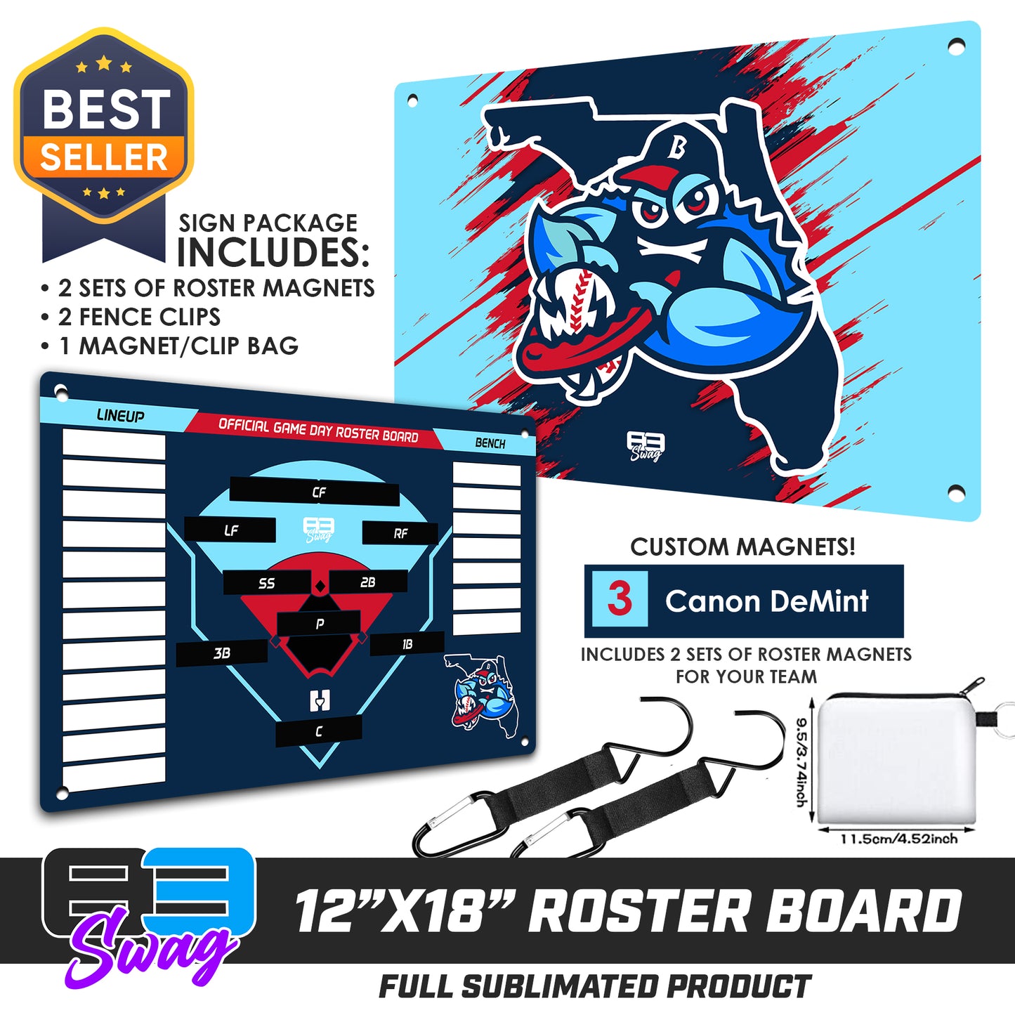 Custom Team Roster Magnetic Board - FCA Blueclaws Baseball