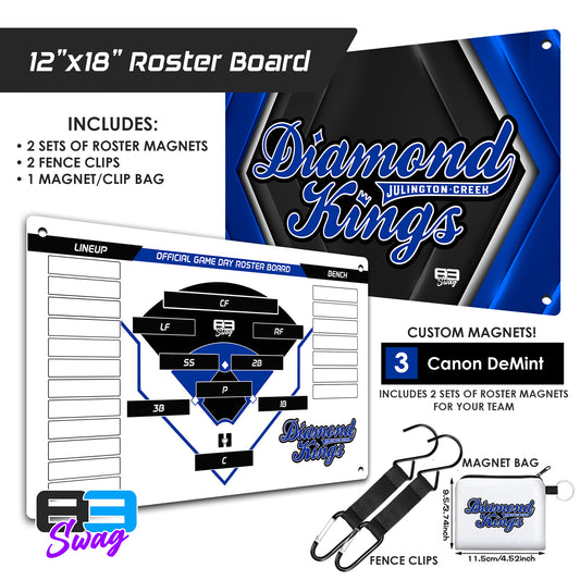 JCB Diamond Kings Baseball - Custom Team Roster Magnetic Board
