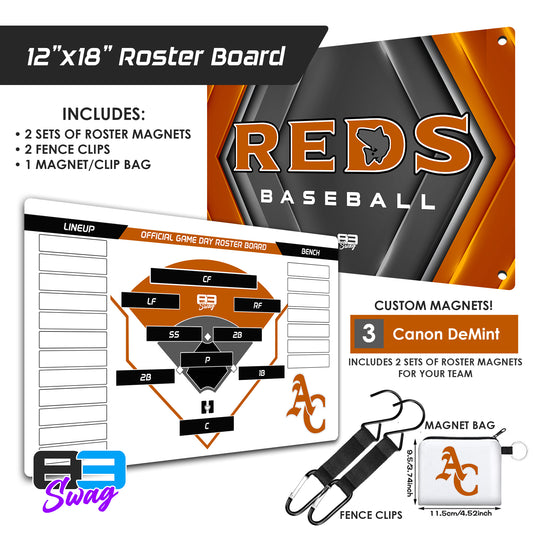 ANCIENT CITY REDS - Custom Team Roster Magnetic Board