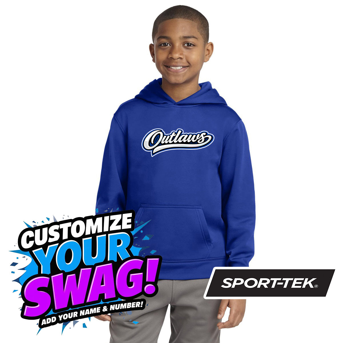 Sport-Tek Youth Sport-Wick Fleece Hooded Pullover YST244 - LBK Outlaws Baseball