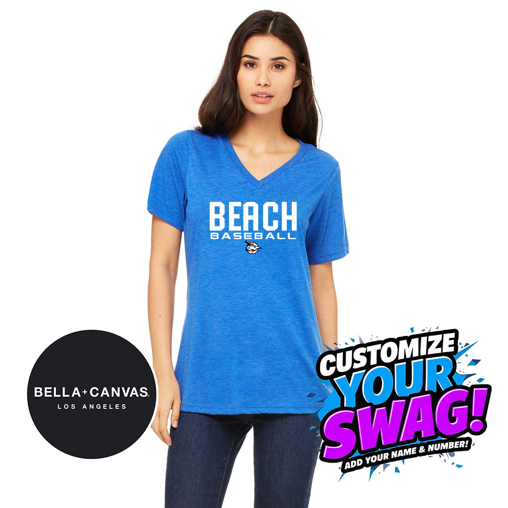 Bella + Canvas 6415 Ladies' Relaxed Triblend V-Neck T-Shirt - Jax Beach Baseball