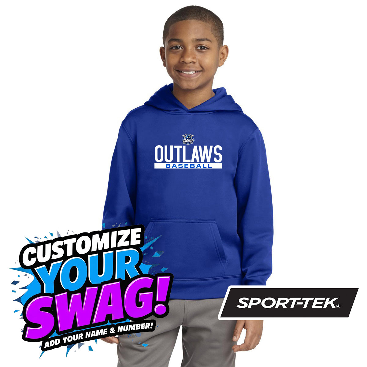 Sport-Tek Youth Sport-Wick Fleece Hooded Pullover YST244 - LBK Outlaws Baseball