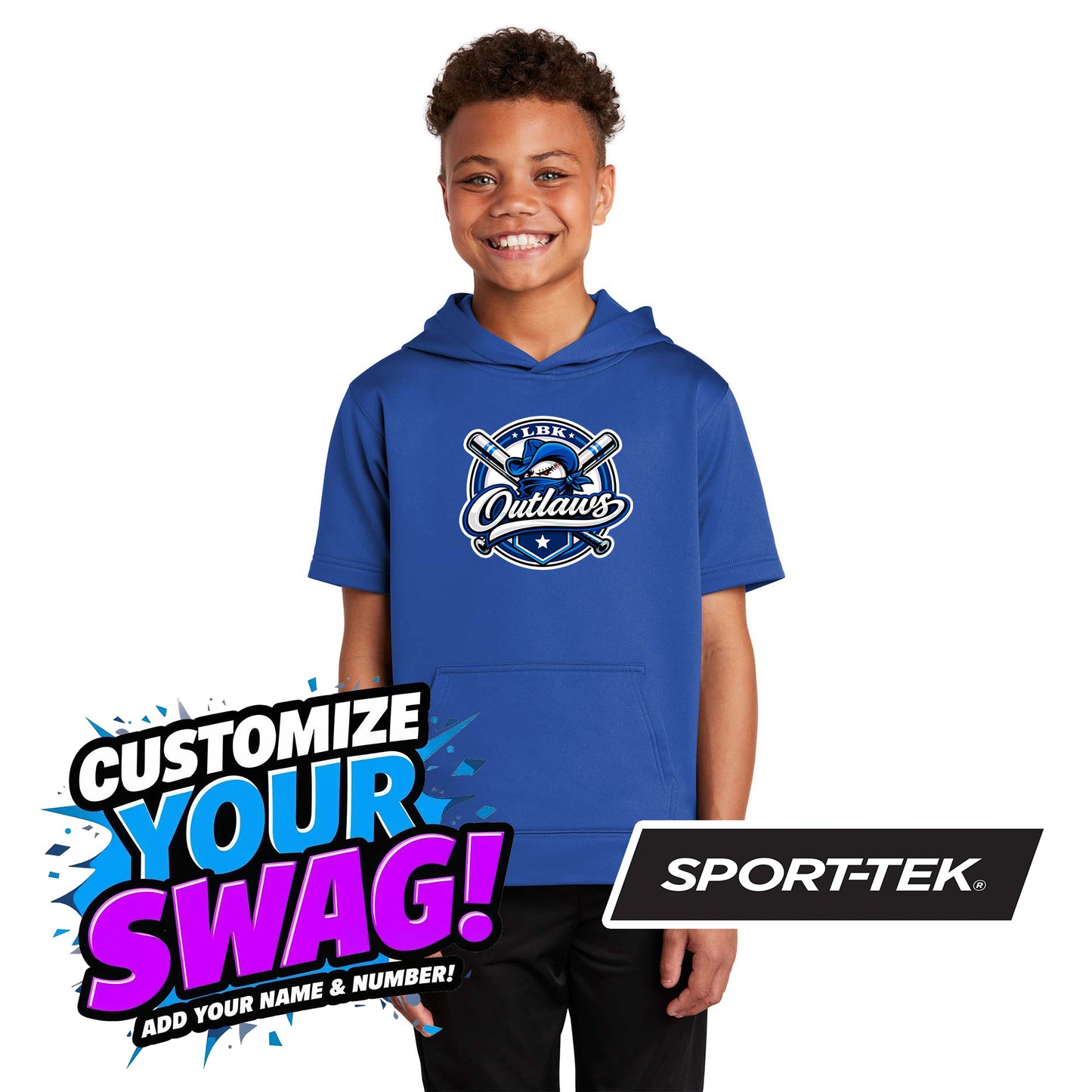 Sport-Tek Youth Sport-Wick Fleece Short Sleeve Hooded Pullover YST251 - LBK Outlaws Baseball