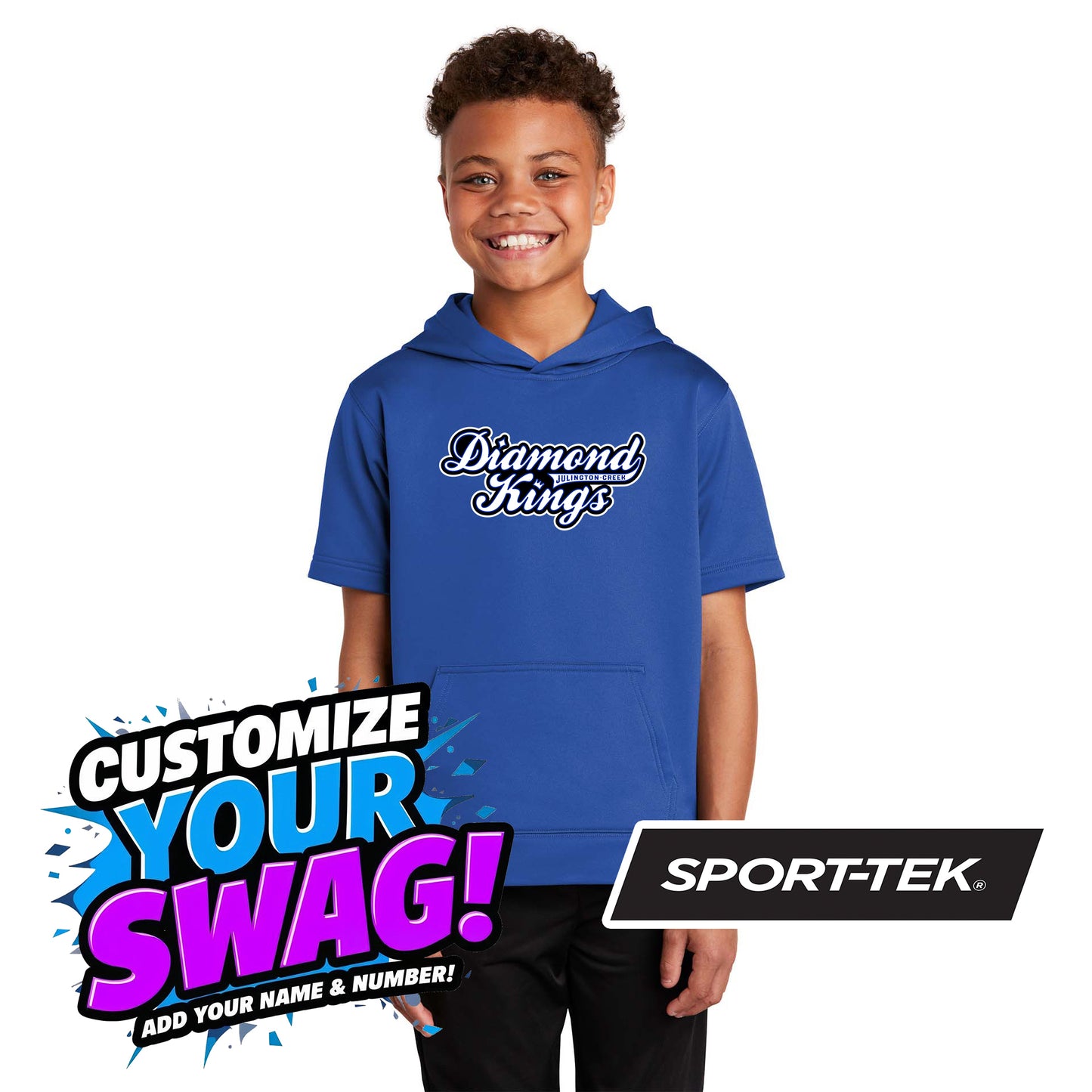 Sport-Tek Youth Sport-Wick Fleece Short Sleeve Hooded Pullover YST251 - JCB Diamond Kings Baseball