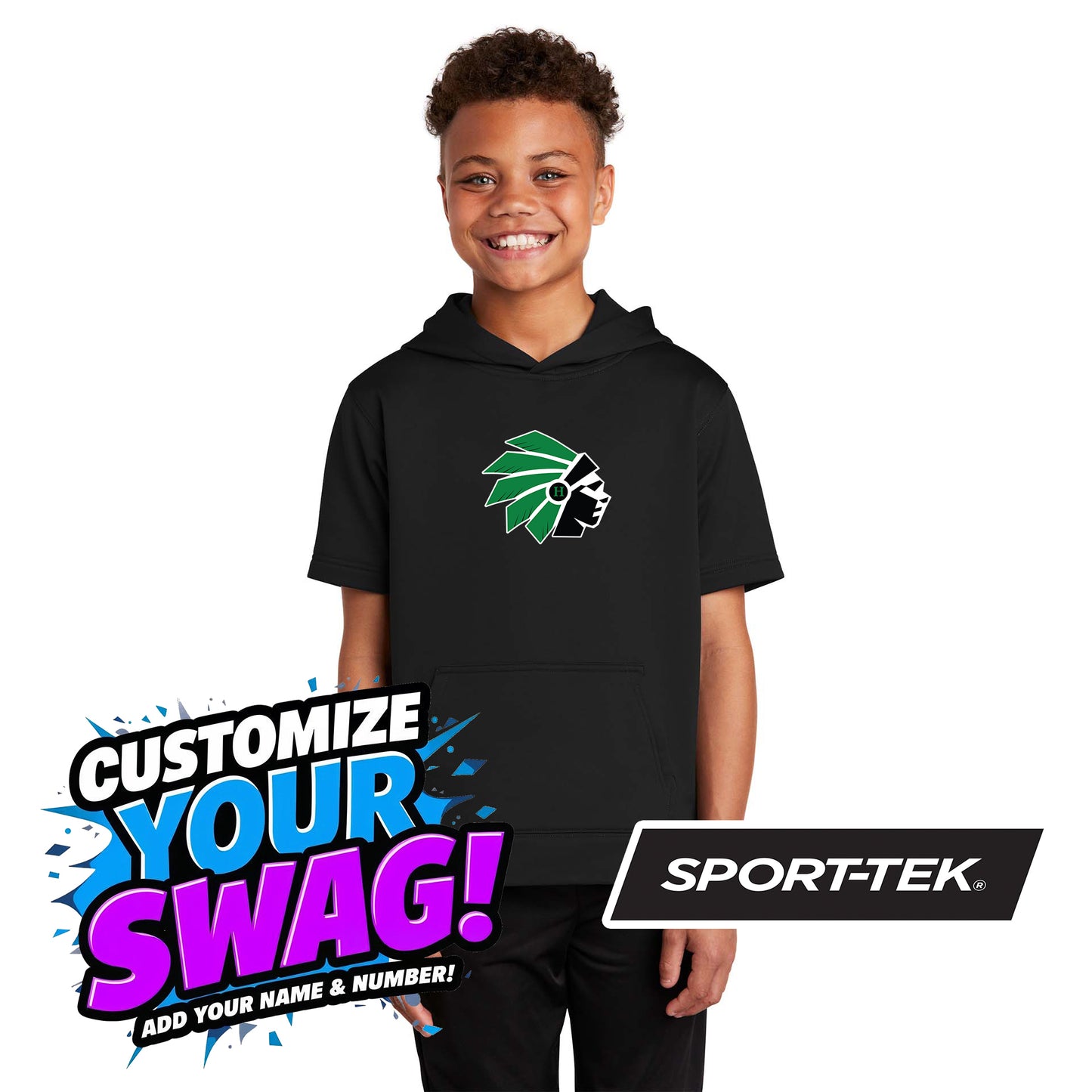 Sport-Tek Youth Sport-Wick Fleece Short Sleeve Hooded Pullover YST251 - Hopatcong Warriors Football & Cheer