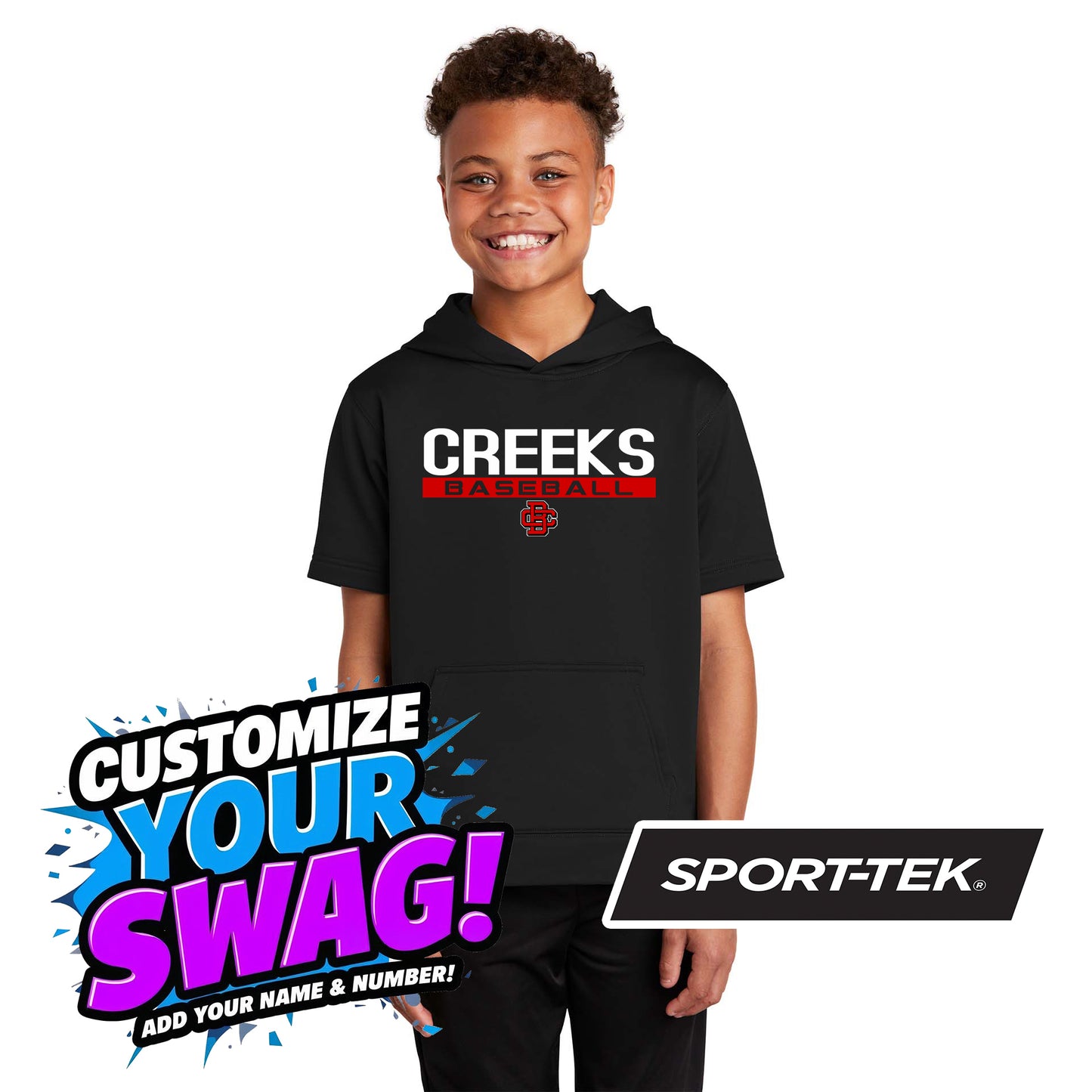 Sport-Tek Youth Sport-Wick Fleece Short Sleeve Hooded Pullover YST251 - Creeks Baseball Club - CBC