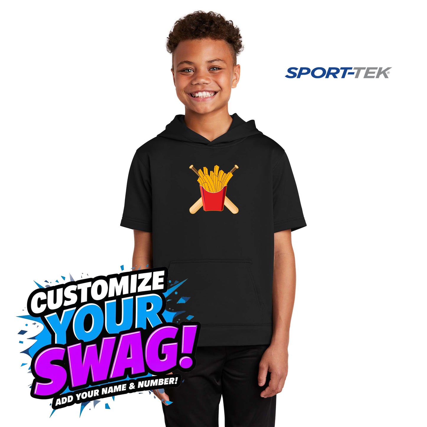 Sport-Tek Youth Sport-Wick Fleece Short Sleeve Hooded Pullover - Team Rally Fries Baseball