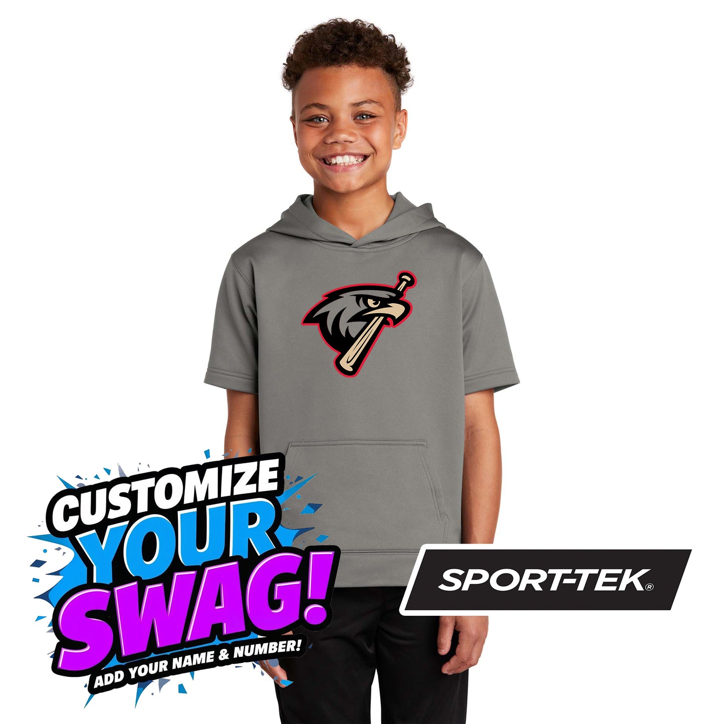 Sport-Tek Youth Sport-Wick Fleece Short Sleeve Hooded Pullover YST251 - MSA Redtails Baseball