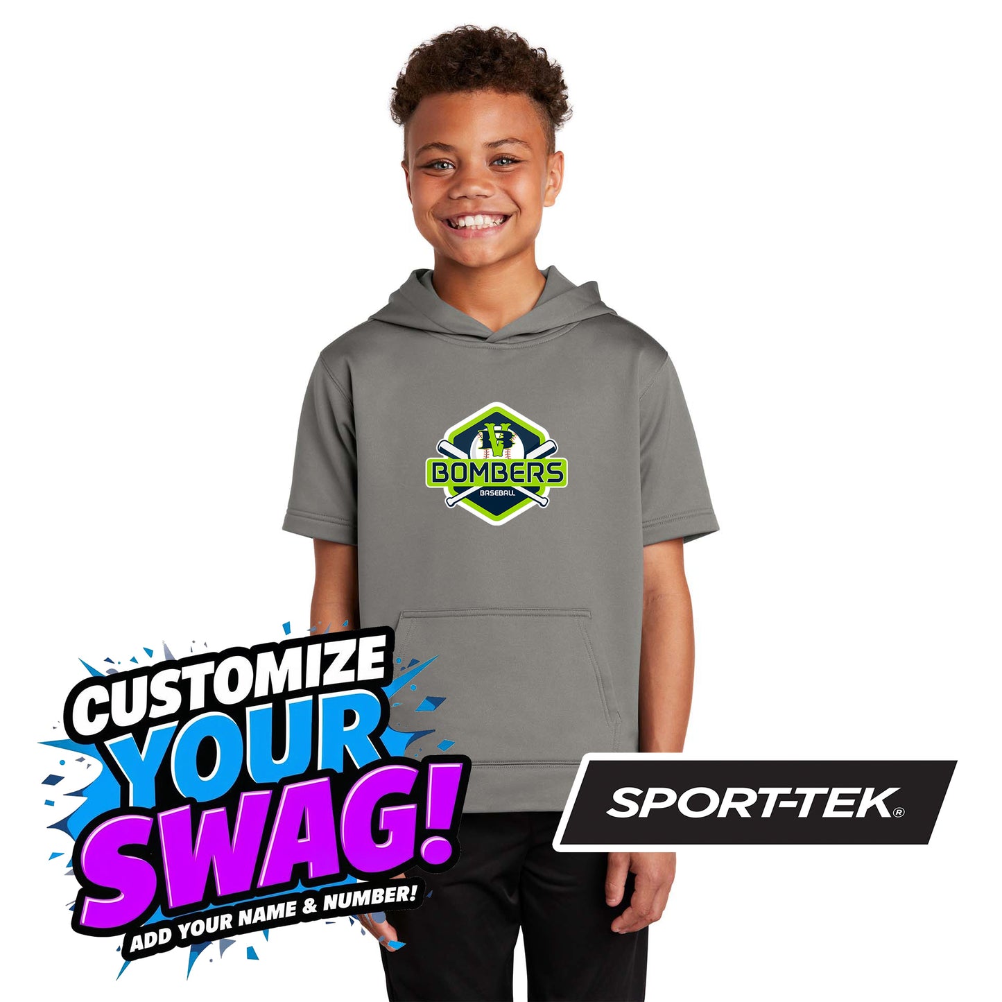 Sport-Tek Youth Sport-Wick Fleece Short Sleeve Hooded Pullover YST251 - VB Bombers Baseball