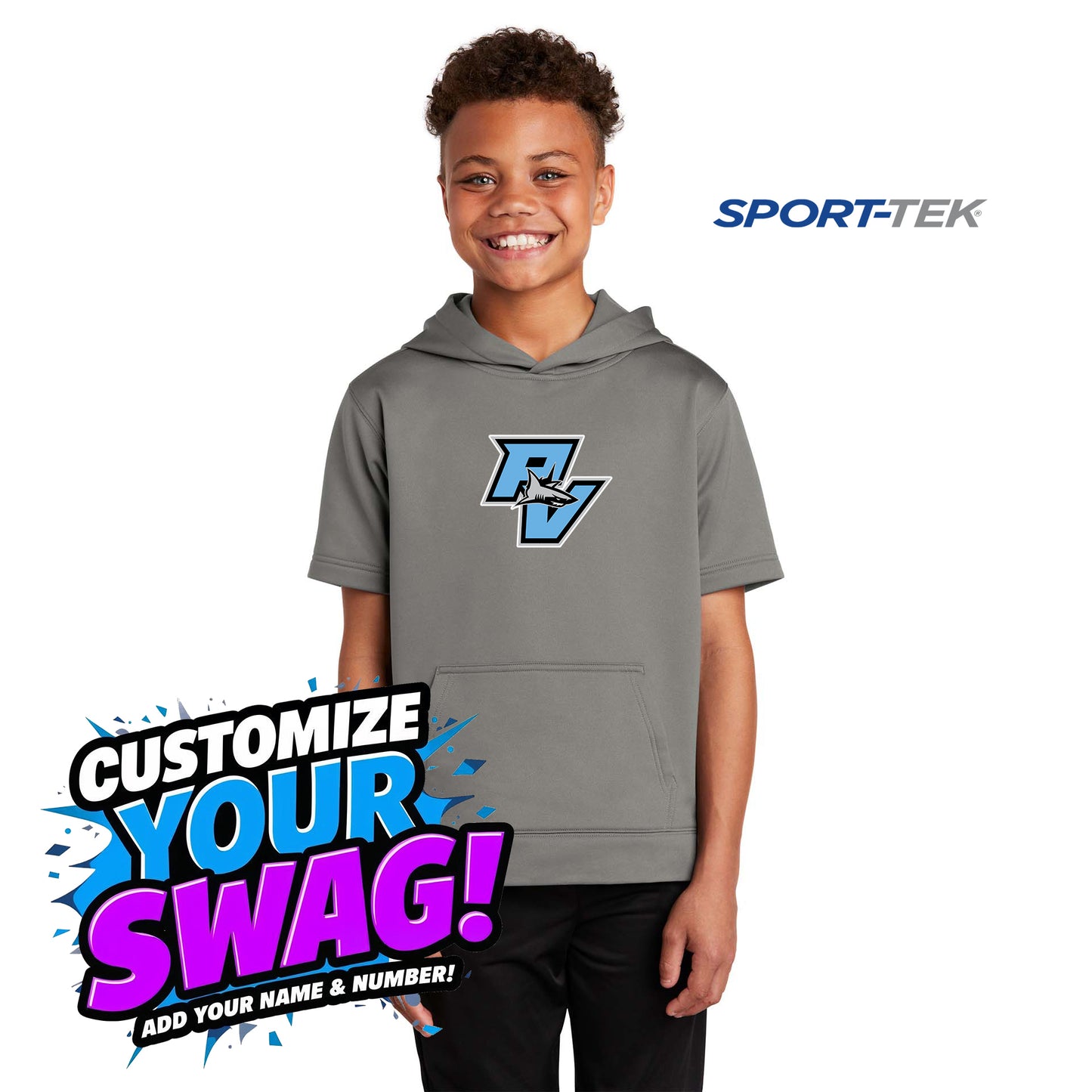 Sport-Tek Youth Sport-Wick Fleece Short Sleeve Hooded Pullover - PVAA Sharks