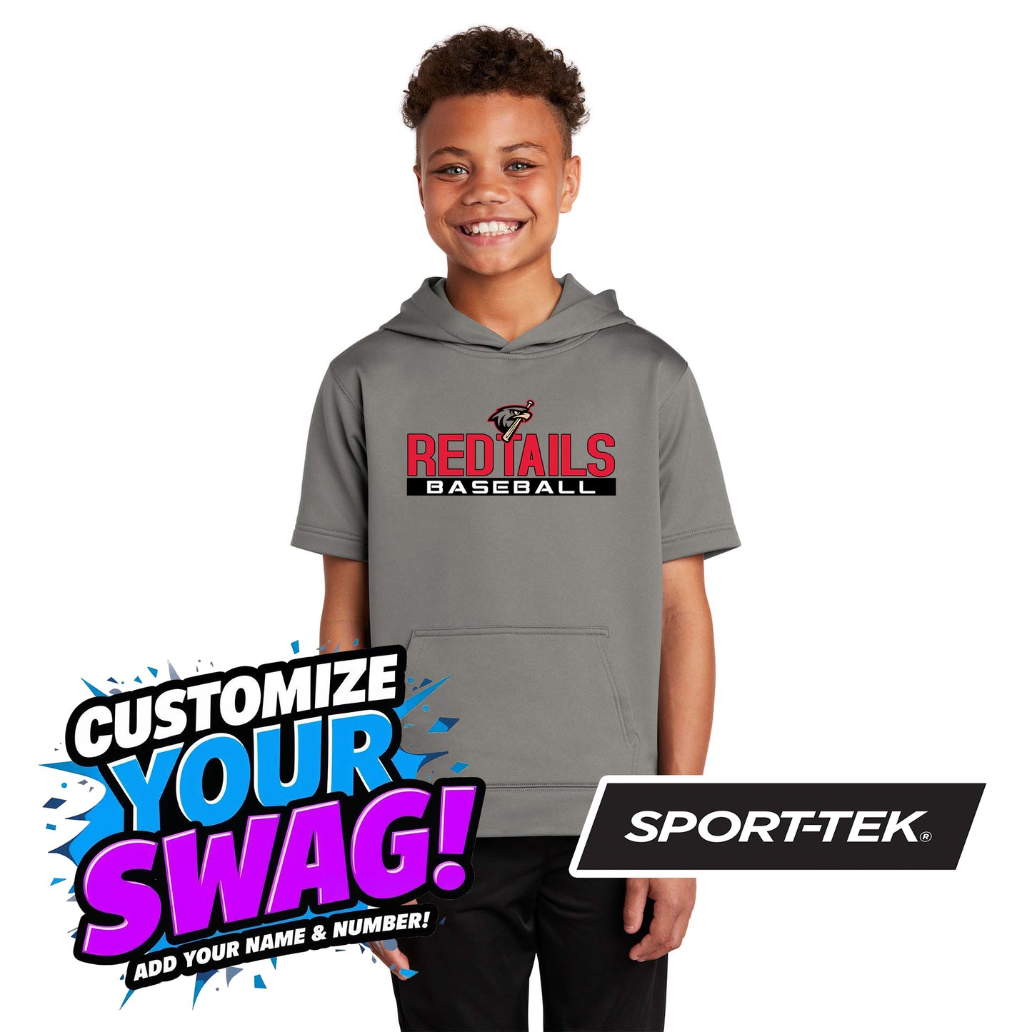 Sport-Tek Youth Sport-Wick Fleece Short Sleeve Hooded Pullover YST251 - MSA Redtails Baseball