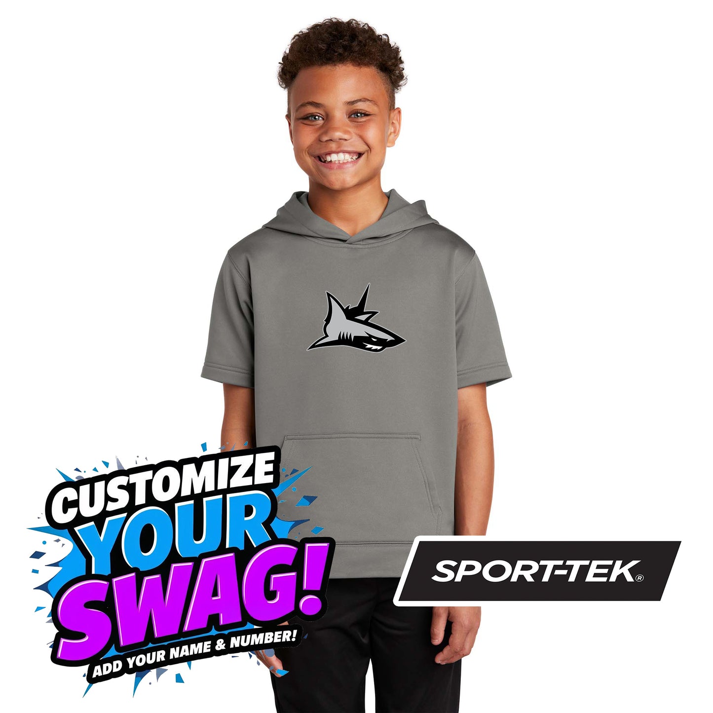 Sport-Tek Youth Sport-Wick Fleece Short Sleeve Hooded Pullover YST251 - PVAA Sharks Baseball