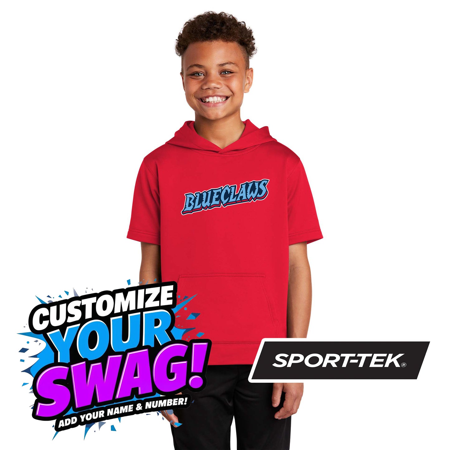 Sport-Tek Youth Sport-Wick Fleece Short Sleeve Hooded Pullover YST251 - FCA Blueclaws Baseball