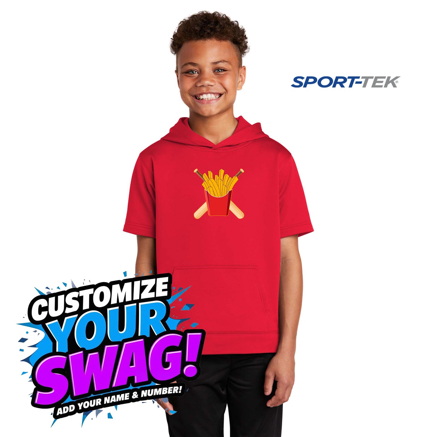 Sport-Tek Youth Sport-Wick Fleece Short Sleeve Hooded Pullover - Team Rally Fries Baseball