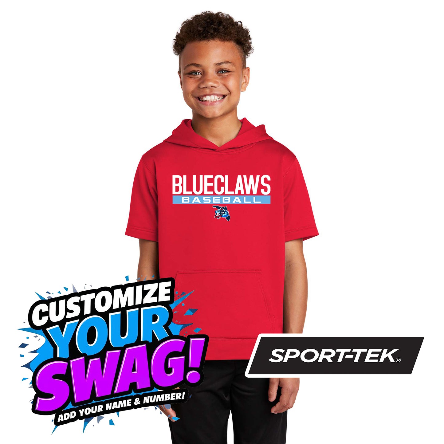 Sport-Tek Youth Sport-Wick Fleece Short Sleeve Hooded Pullover YST251 - FCA Blueclaws Baseball