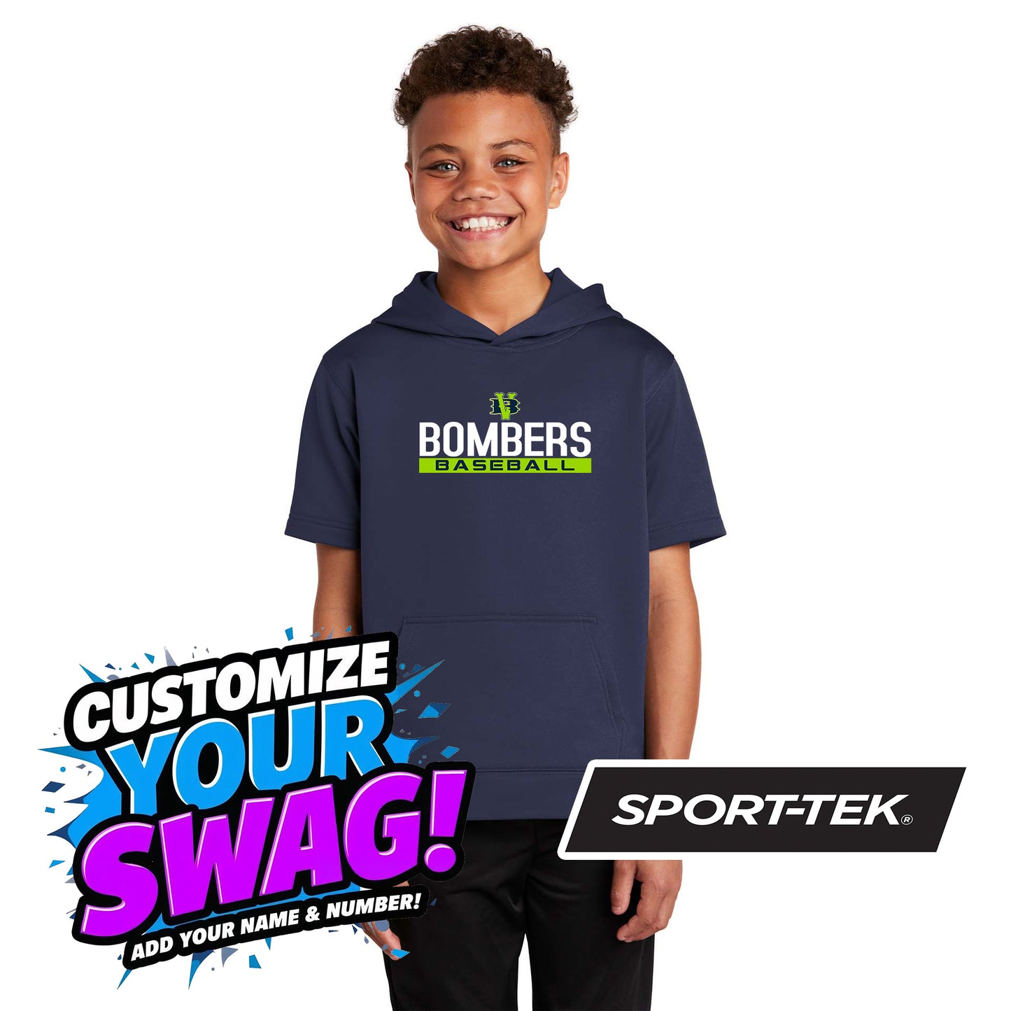 Sport-Tek Youth Sport-Wick Fleece Short Sleeve Hooded Pullover YST251 - VB Bombers Baseball