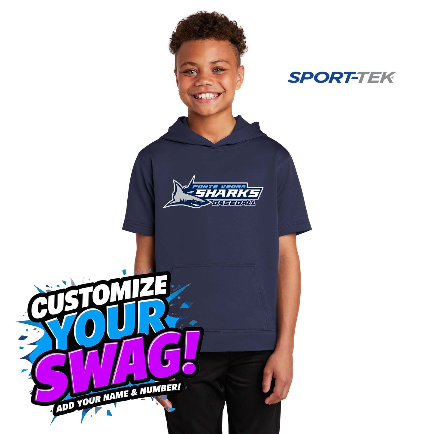 Sport-Tek Youth Sport-Wick Fleece Short Sleeve Hooded Pullover - PVAA Sharks