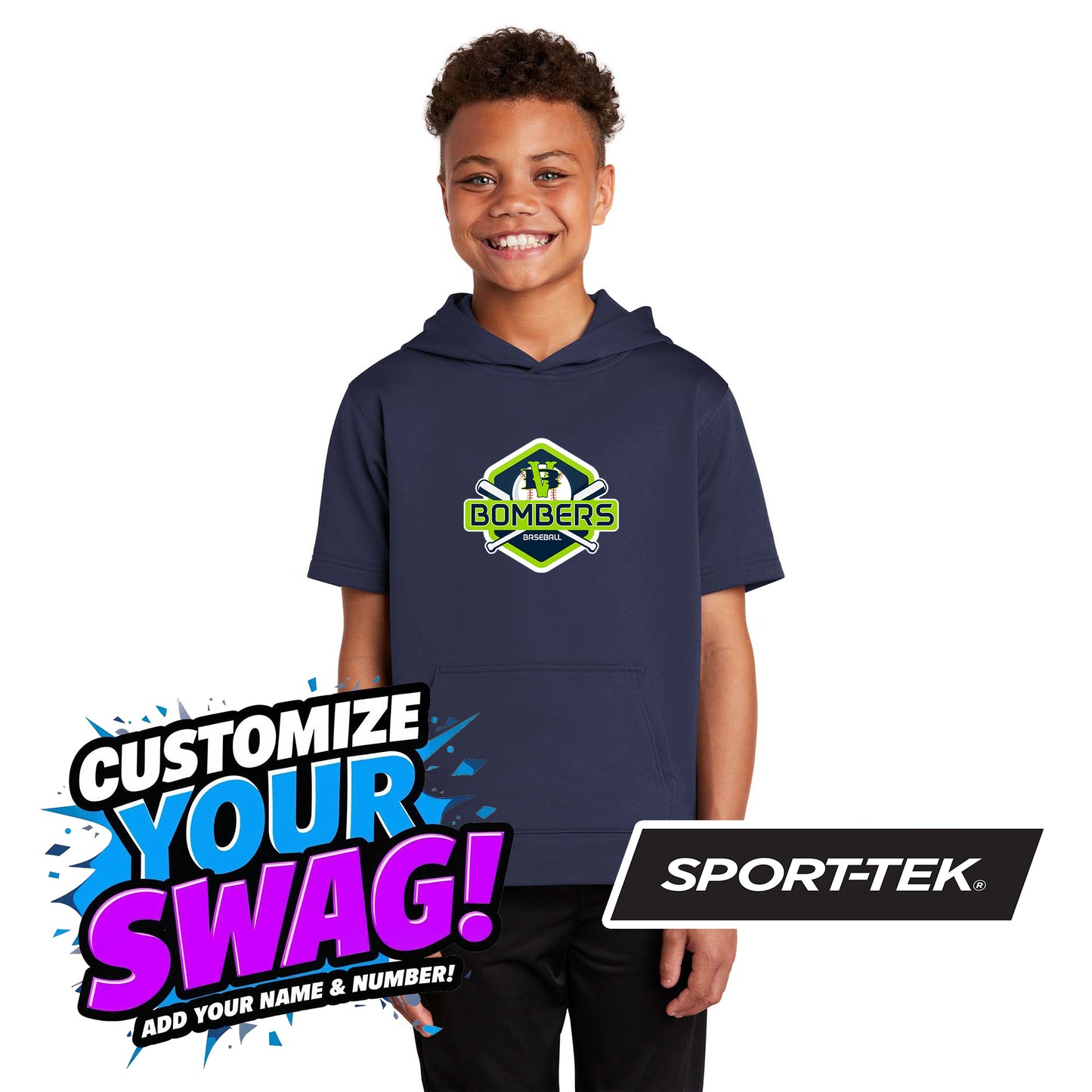Sport-Tek Youth Sport-Wick Fleece Short Sleeve Hooded Pullover YST251 - VB Bombers Baseball