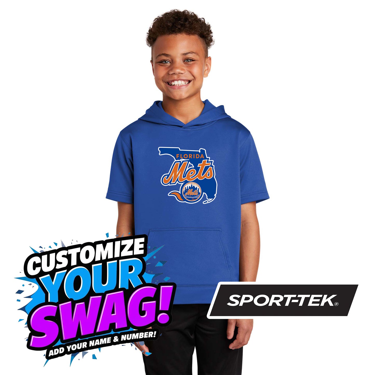 Sport-Tek Youth Sport-Wick Fleece Short Sleeve Hooded Pullover YST251 - Florida Mets Baseball