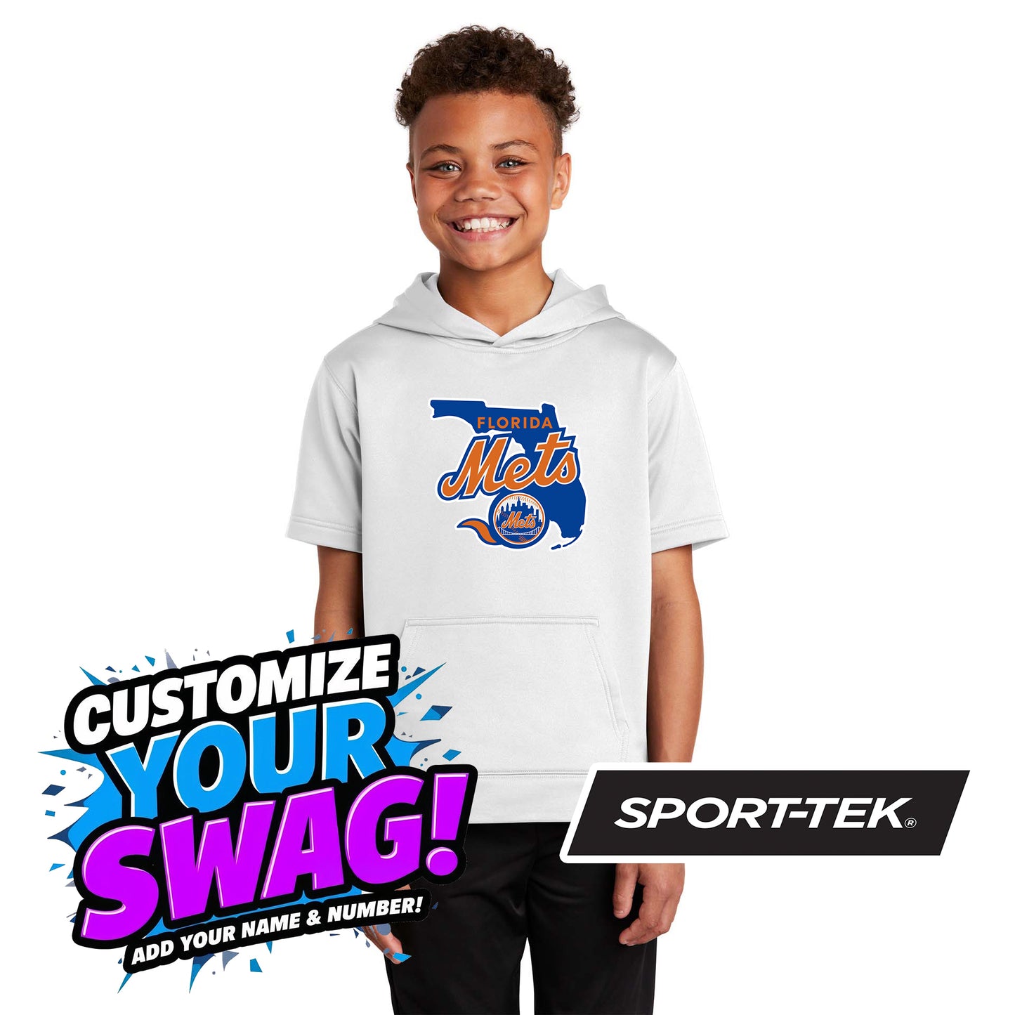 Sport-Tek Youth Sport-Wick Fleece Short Sleeve Hooded Pullover YST251 - Florida Mets Baseball