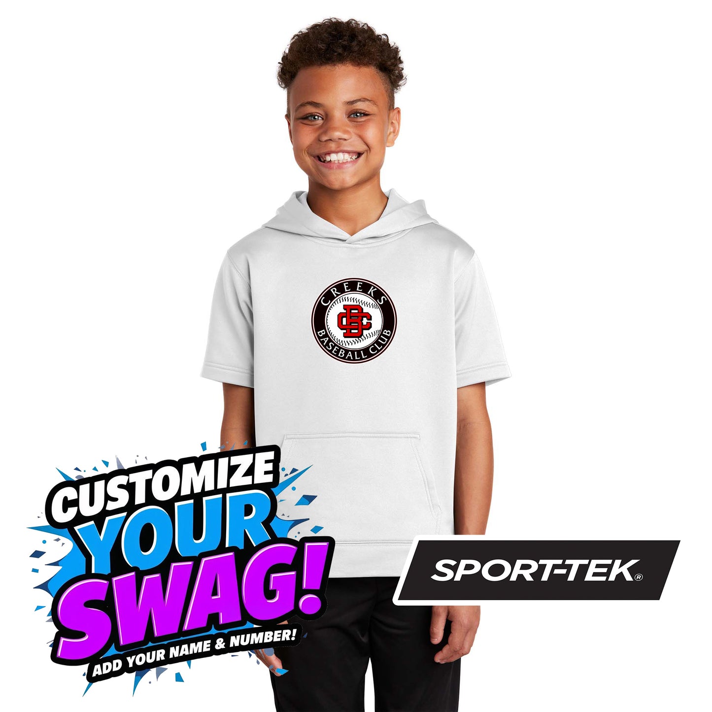Sport-Tek Youth Sport-Wick Fleece Short Sleeve Hooded Pullover YST251 - Creeks Baseball Club - CBC