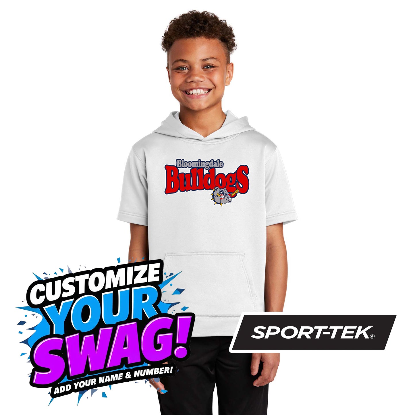Sport-Tek Youth Sport-Wick Fleece Short Sleeve Hooded Pullover YST251 - Bloomingdale Bulldogs Baseball