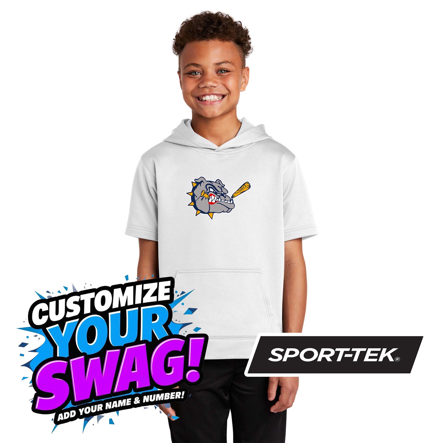 Sport-Tek Youth Sport-Wick Fleece Short Sleeve Hooded Pullover YST251 - Bloomingdale Bulldogs Baseball