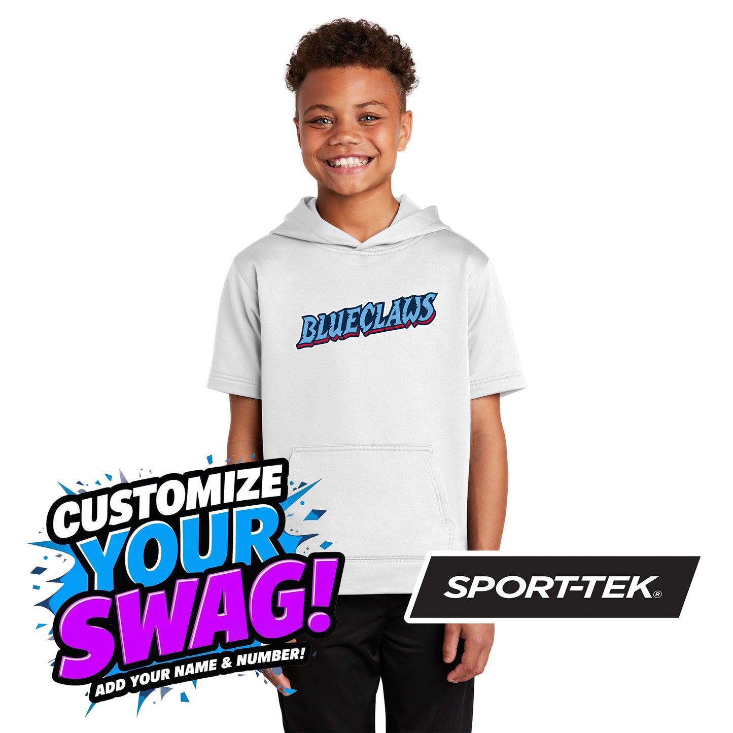 Sport-Tek Youth Sport-Wick Fleece Short Sleeve Hooded Pullover YST251 - FCA Blueclaws Baseball