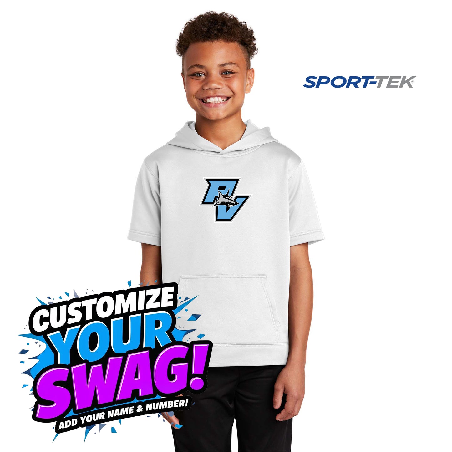 Sport-Tek Youth Sport-Wick Fleece Short Sleeve Hooded Pullover - PVAA Sharks