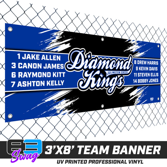 3'x8' Team Vinyl Banner with Roster - JCB Diamond Kings Baseball