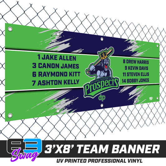 3'x8' Team Vinyl Banner with Roster - Orlando Baseball Prospects - Gorilla Kings