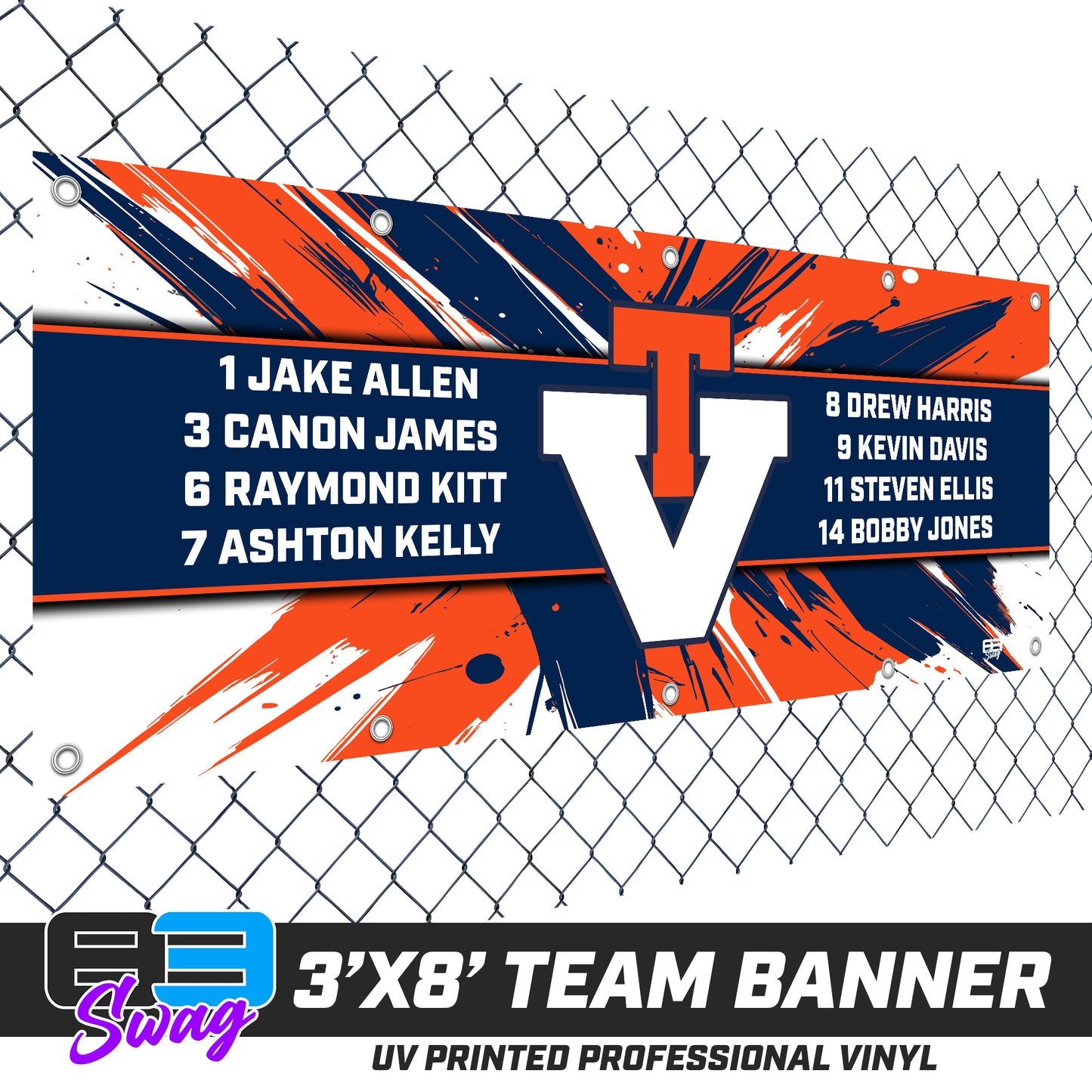 3'x8' Team Vinyl Banner with Roster - Team Virginia Baseball