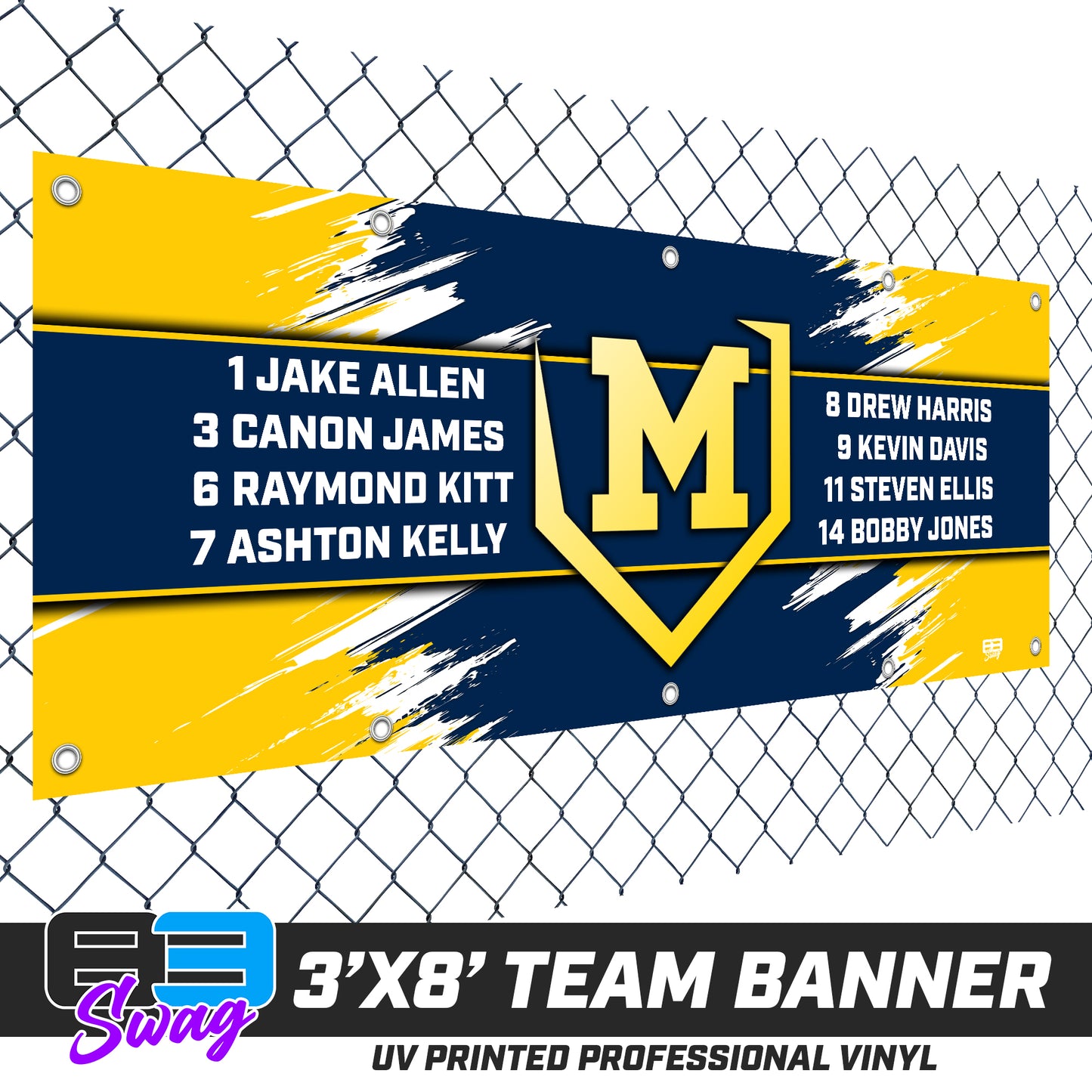 3'x8' Team Vinyl Banner with Roster - Midland Bandits Baseball