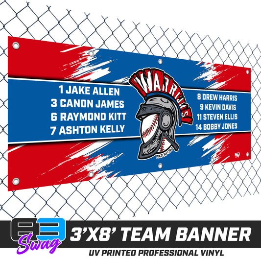 3'x8' Team Vinyl Banner with Roster - Waterford Warriors - 2024 Fall Edition