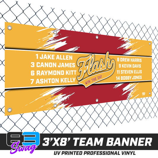 3'x8' Team Vinyl Banner with Roster - Flash Baseball