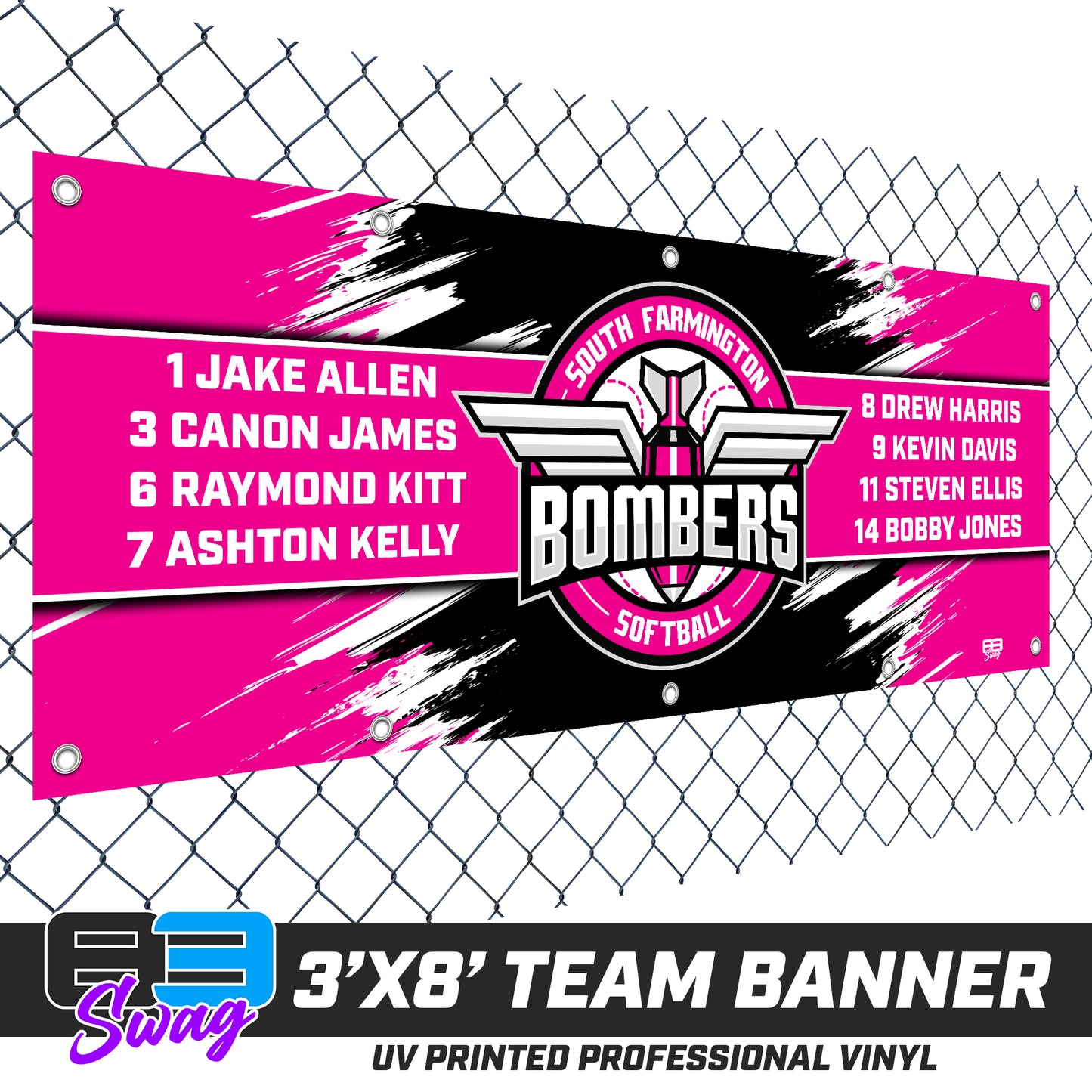 3'x8' Team Vinyl Banner with Roster - South Farmington Bombers Softball